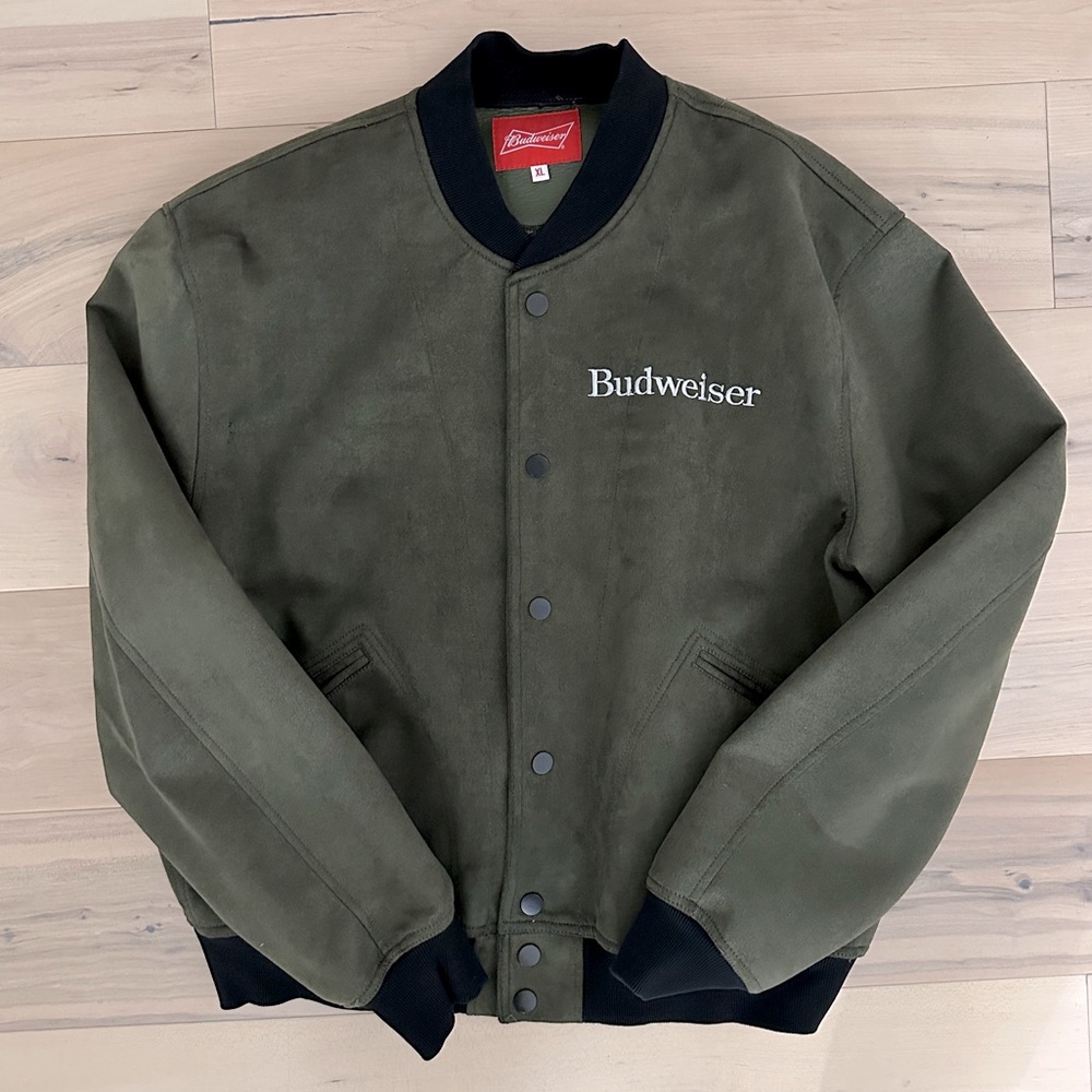 Budweiser Green Suede Bomber Jacket (XL)